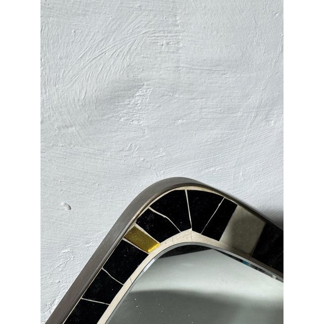 Black Mid-Century Modern Asymmetrical Mosaic and Brass Free-Form Mirror from Muller, 1950s For Sale - Image 8 of 18