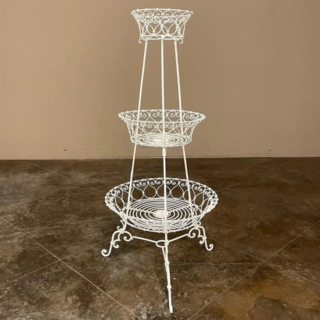 Antique Country French Wrought Iron Triple-Tier Plant Stand ~ Jardiniere is a splendid way to add a decorative accent to...