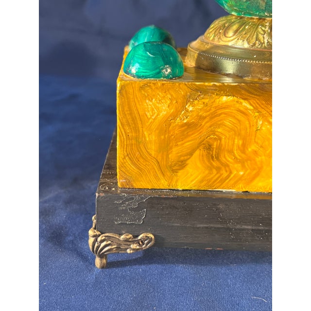 Green Empire Style Faux Malachite & Sienna Marble Decorative Egg Table Article With Gilt Bronze Doves For Sale - Image 8 of 14