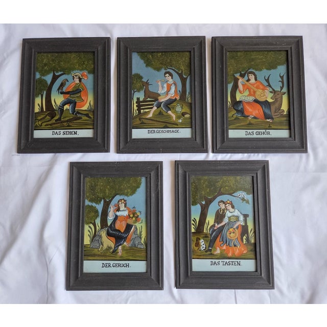 German Reverse Glass Paintings, Set of 5 For Sale - Image 9 of 10
