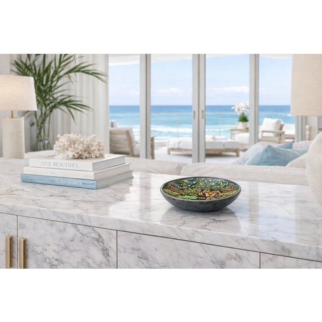 1970s Vintage Neiman Marcus Chinese Porcelain Tiger Floral Bowl With Pewter Trim For Sale - Image 5 of 10