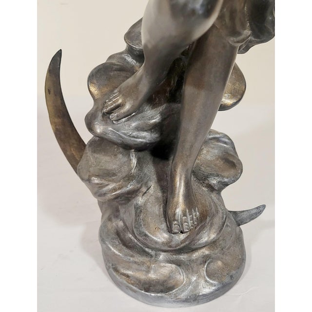 Antique French 20thC Young Lady Art Nouveau Bronzed Metal Sculpture Figure Woman For Sale - Image 11 of 13