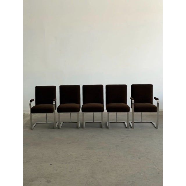 Brown 1970s Chrome Cantilever Dining Chairs - Set of Five For Sale - Image 8 of 18