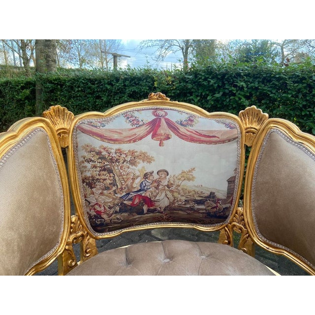 Wood 1940s French Louis XVI Gold Beige Sofa Set - 5 Pc For Sale - Image 7 of 18