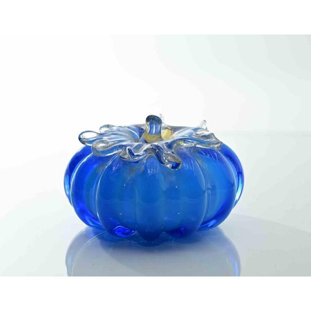Vintage Art Glass Blue Pumpkin-Shaped Glass Bowl, Italy, 1970s For Sale - Image 4 of 5