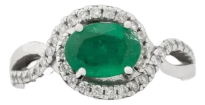 14k White Gold Emerald Diamond Ring
