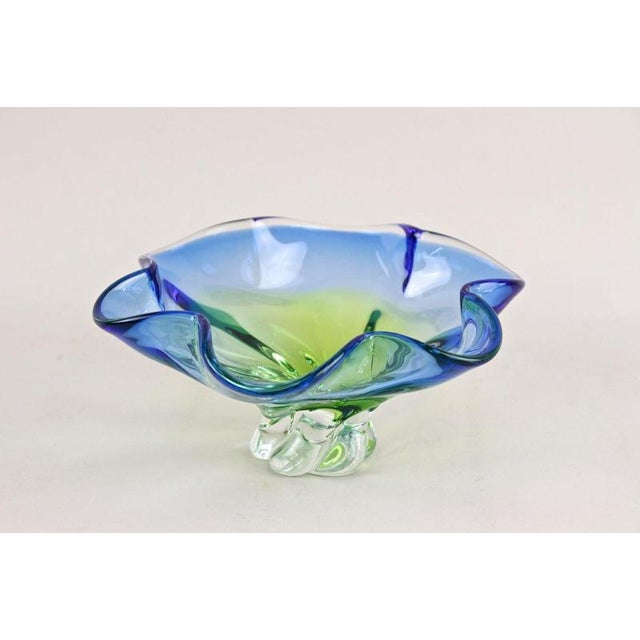 Blue and Green Sommerso Murano Glass Bowl, Italy, 1960s For Sale - Image 6 of 13