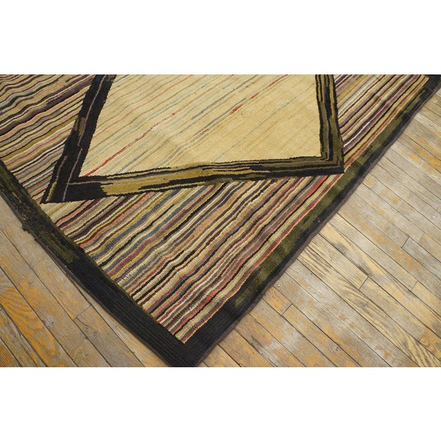 1930s Ivory Rhombus Antique American Hooked Rug 4'5" X 5'8" Handknotted Wool Carpet For Sale In New York - Image 6 of 6