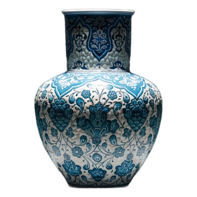 Handmade Ceramic Ata Vase (30cm) Turquoise Relief Floral with Scale Texture For Sale