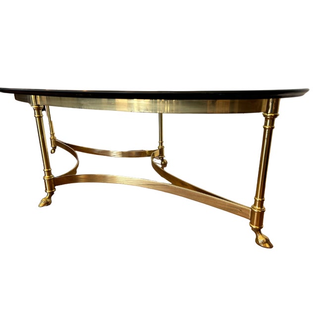Labarge LaBarge Mid-Century Modern Oval Brass & Glass Coffee Table With Hoof Feet For Sale - Image 4 of 11