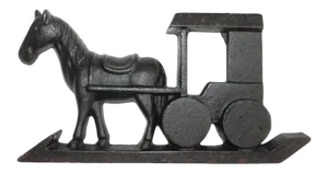 1930s Folky Iron Door Stop of Horse and Buggy