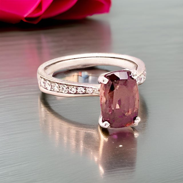 Diamond Tourmaline Rubellite Ring 6.75 18k Gold 4.01 Tcw Women Certified For Sale In New York - Image 6 of 15