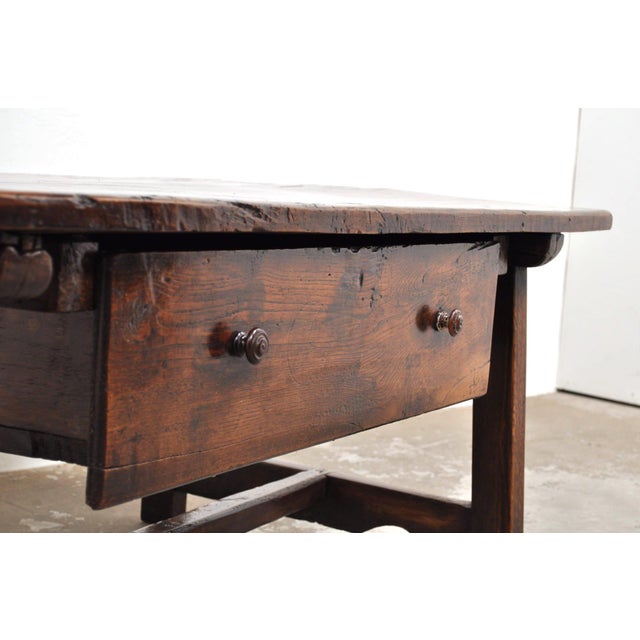 A primitive, handmade table, yet oh so beautiful! dating circa 1750. Made of chestnut and oak. Beautifully weathered! with...