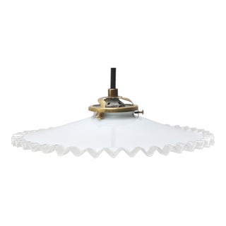 French White Opaline Glass and Brass Pendant Lamp For Sale