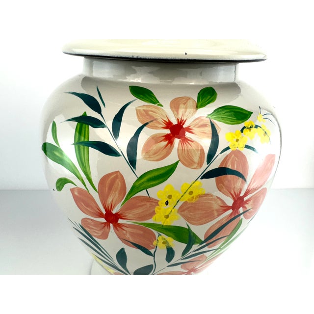 Ceramic Vintage French Hand-Painted Floral Ginger Jar With Lid For Sale - Image 7 of 11