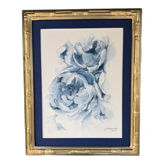 2021 Jess Blazewski Blue Peonies Watercolor, Framed For Sale