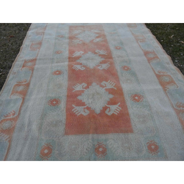Textile Vintage Distressed Pastel Color Oushak Area Rug 6′5″ × 10′3″ For Sale - Image 7 of 11