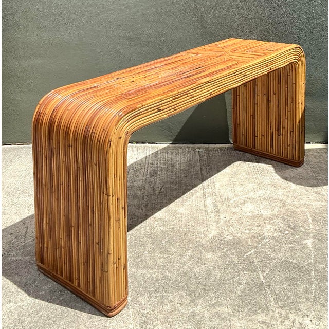 Tan Vintage Tagged Gabriella Crespi Pencil Reed Waterfall Console Table For Sale - Image 8 of 12