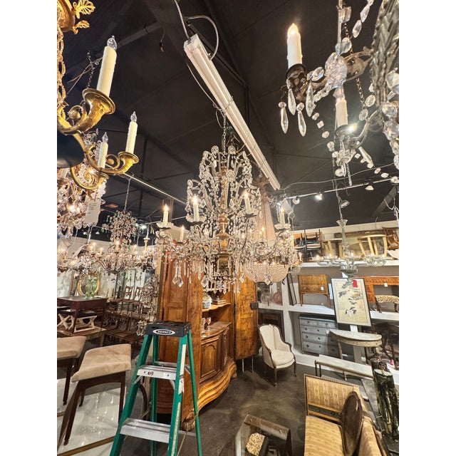 Gold Large 19th C. Italian Giltwood and Crystal Chandelier For Sale - Image 8 of 8