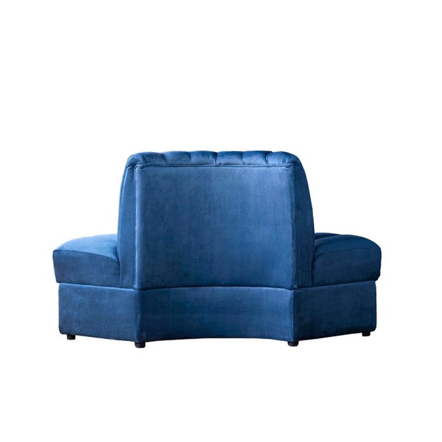2020s Matthew Izzo Home Estelle Navy Velvet Outside Corner Banquette Sofa For Sale - Image 5 of 6