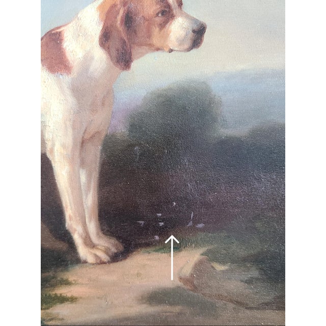 Antique 19th Century Oil Painting Portrait of Two English Pointer Dogs For Sale - Image 16 of 17