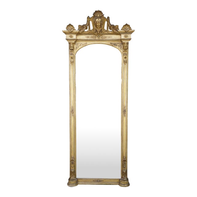 Monumental Antique Renaissance Revival Neo-Grec Giltwood Carved Pier Mirror 88" For Sale