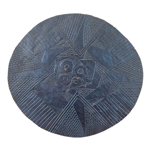 Vintage Black Color Carved Wood Platter For Sale