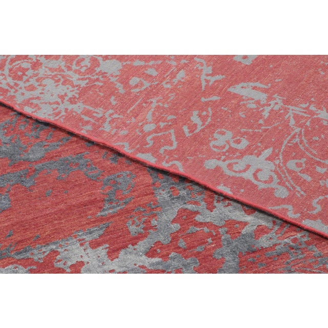 Rug & Kilim’s Distressed Modern Rug With Abstract Florals in Coral & Gray Hues For Sale - Image 12 of 12