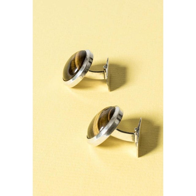 Vintage Silver and Tigereye Cufflinks by Arvo Saarela, 1975 For Sale - Image 6 of 8