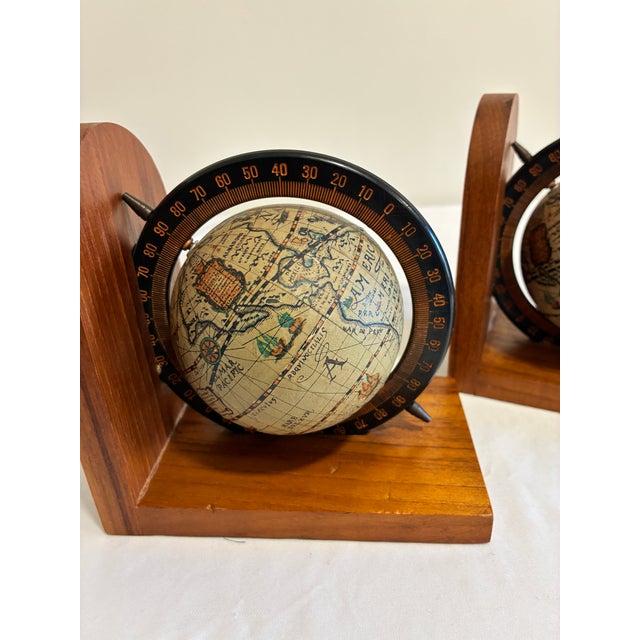 1970s Midcentury Wooden Rotating Globe Bookends—A Pair For Sale - Image 5 of 9