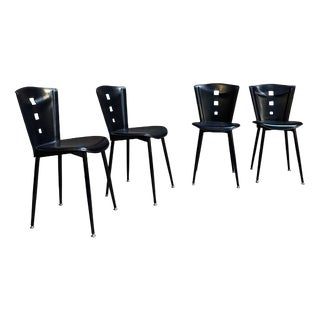 Leather & Metal Chairs, 1960s, Set of 4 For Sale