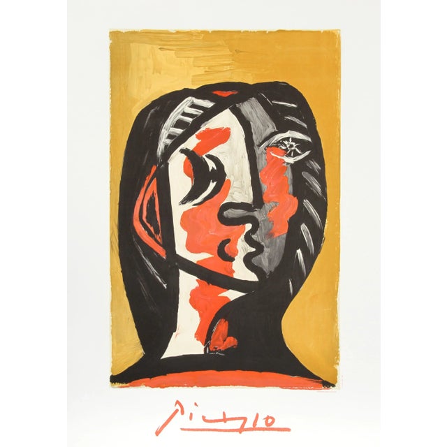 Impressionist 1980s "Tete de Femme en Gris et Rouge sur Fond Ochre" Lithograph After Pablo Picasso For Sale - Image 3 of 3