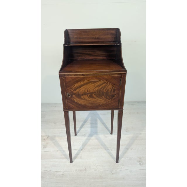 Antique Georgian-Style Bedside Table in Mahogany with Marquetry This stylish, antique Georgian-style bedside table is...