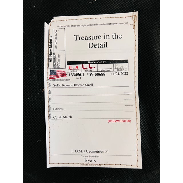 Textile Custom Upholstered Ottomans in “Geometrica 04” Textile by Pacific Seasons (Set of 3) For Sale - Image 7 of 7