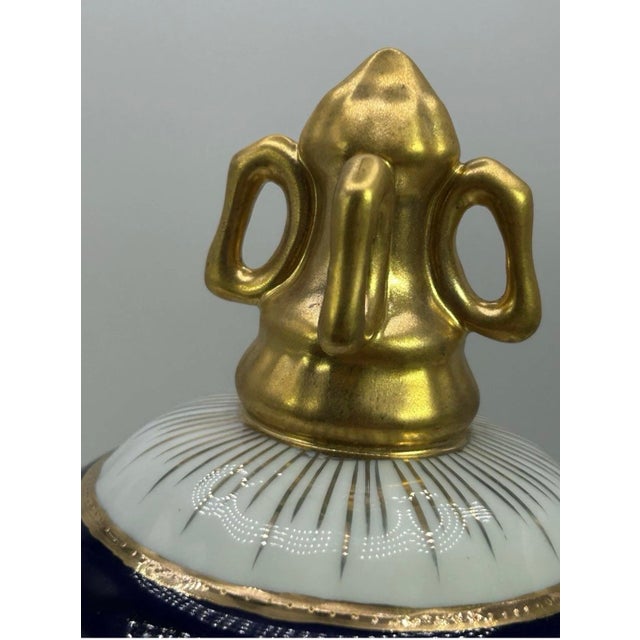 Ceramic Late 20th Century French Sèvres Style Cobalt Blue & Gilt Porcelain Lidded Decorative Urn For Sale - Image 7 of 11
