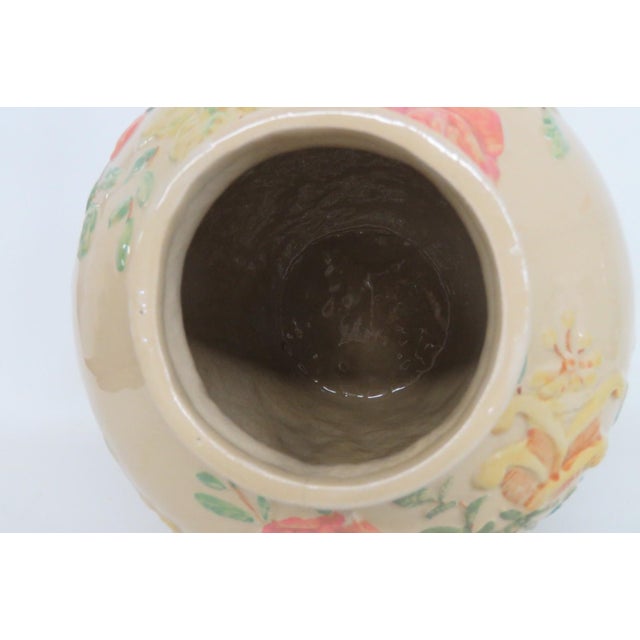 RRP Co Roseville Lucia Vase Tall Ceramic Raised Floral Motif Cream Color 4527b For Sale In Miami - Image 6 of 14