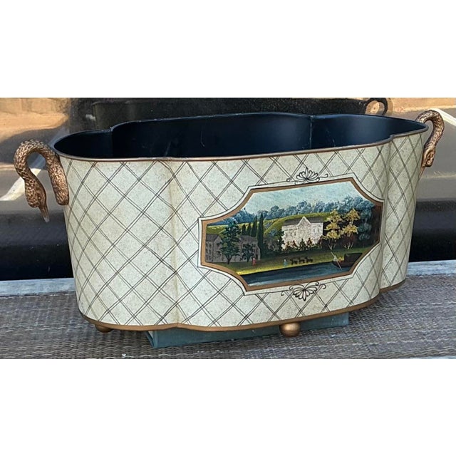 1980s Neo-Classical Style Italian Tole Cachepot / Planter by Decorative Crafts For Sale - Image 5 of 5