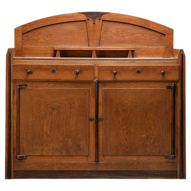 Art Deco Bar Cabinet in Solid Oak and Coromandel, Europe, 1930 Rare Dutch Arts & Crafts sideboard with early Amsterdam...