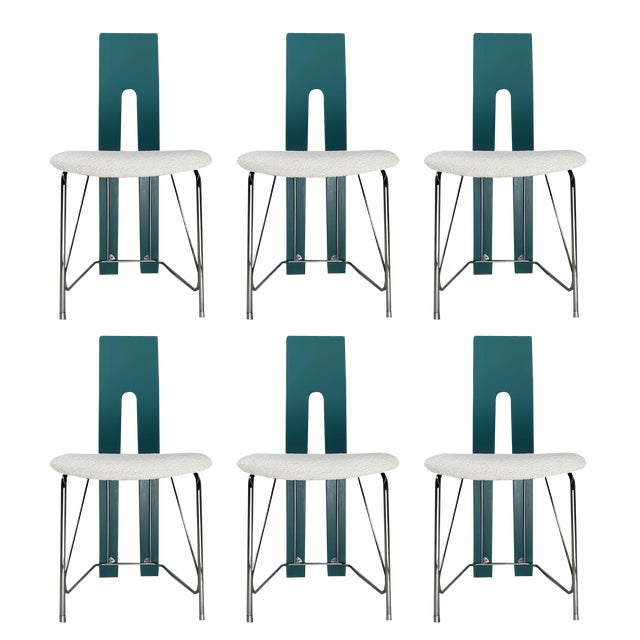 Postmodern Dining Chairs in Bouclé, 1980s, Set of 6 For Sale