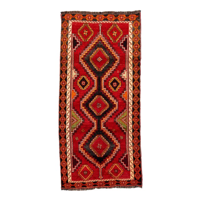 1960s Vintage Tribal Persian Shiraz Hand-Knotted Wool Rug With a Red Field For Sale