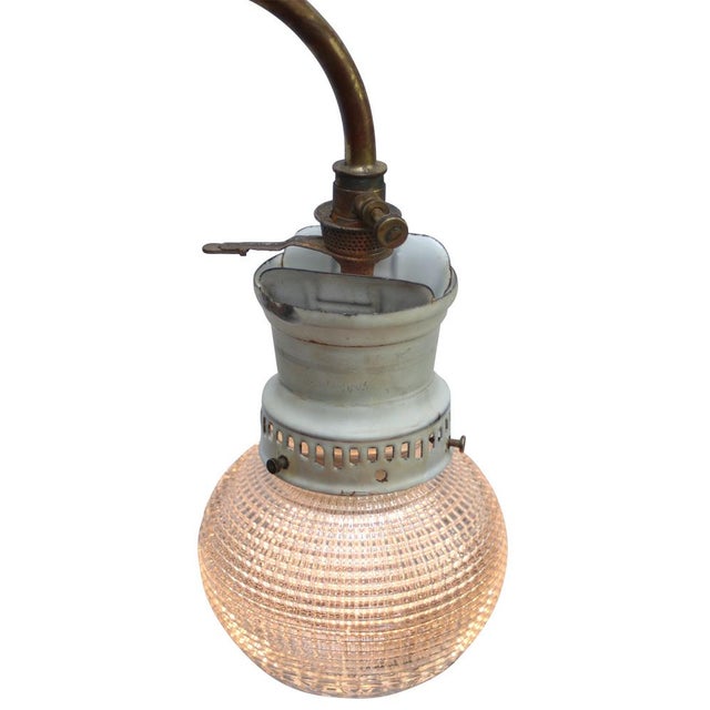1910s German Holophane Glass Brass and Enamel Converted Gas Wall Lamp, 1910s For Sale - Image 5 of 8