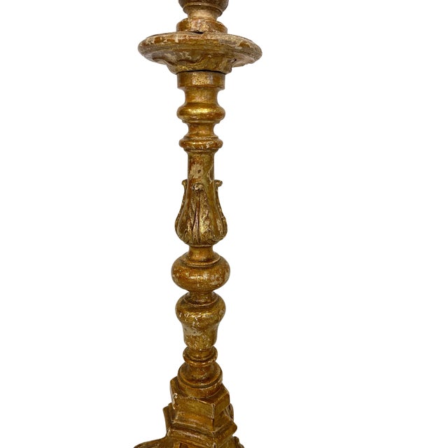 19th Century Antique Italian Baroque Style Gilt Candlesticks Candelabra - A Pair For Sale - Image 12 of 18