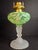 Vintage-Style Green Floral Glass Table Lamp With Frosted Female Head Pedestal Base For Sale In Boston - Image 6 of 13