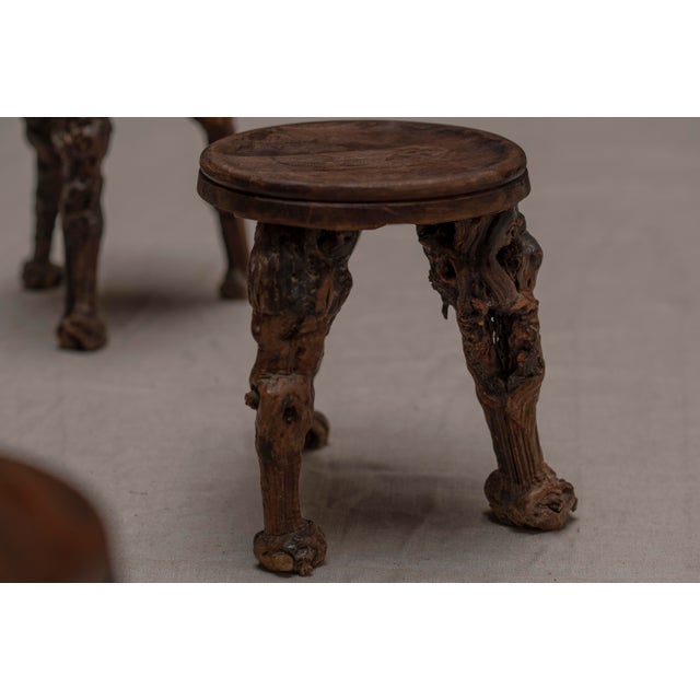 Wood Vintage French Sculptural Stools, 1960s, Set of 4 For Sale - Image 7 of 11