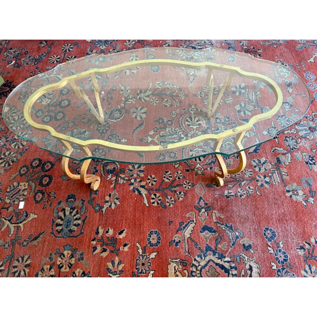 Mid-Century Modern 1970’s Mid-Century Modern Oval Glass Gold Wrought Iron Base Coffee Table For Sale - Image 3 of 6