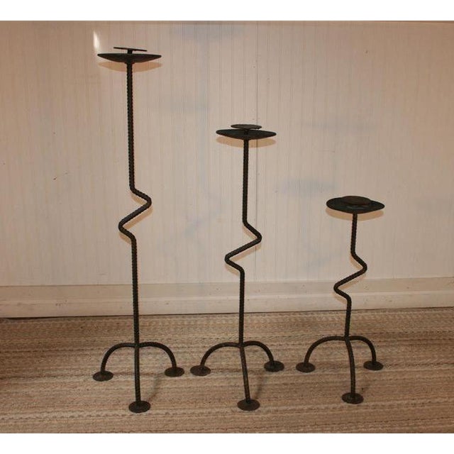 3 Bent Steel Rebar Brutalist Floor Candle Holder Stands Candelabra