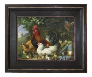 "Fox in the Hen House" Contemporary Reproduction Print on Canvas, Framed