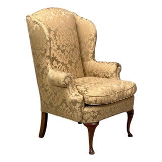 Queen Anne, Wingback Chair, Fabric, Mahogany, England, 19th C. For Sale