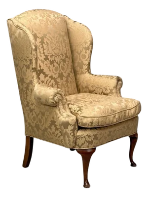 Queen Anne, Wingback Chair, Fabric, Mahogany, England, 19th C.