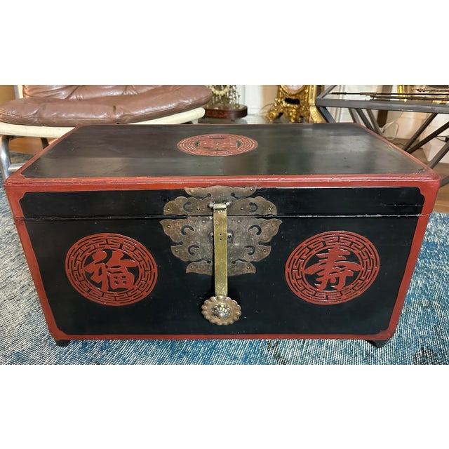This listing is for a black lacquered wedding box/dowry chest. This piece comes from Korea and it dates to the early...